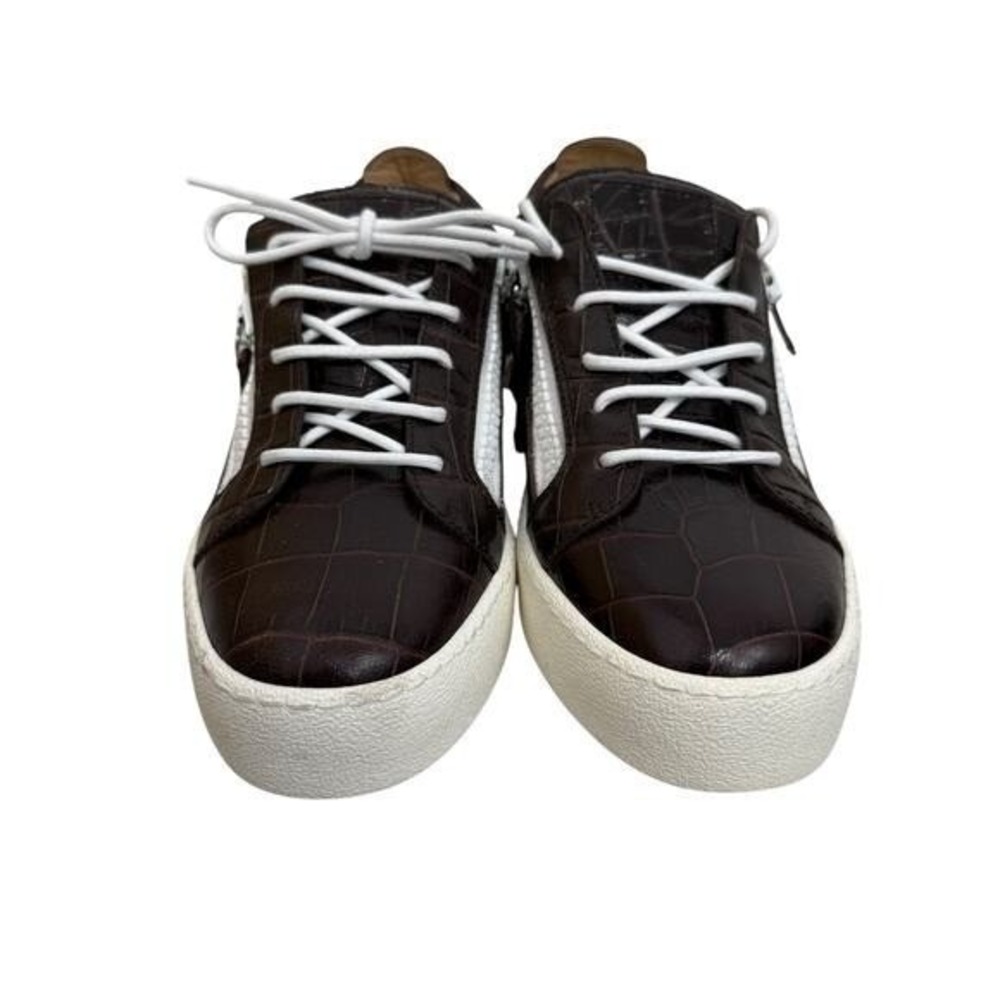 Giuseppe Zanotti Dark Brown Croc Embossed Leather Zip Sneakers Womens 41.5 $880 - Picture 2 of 9